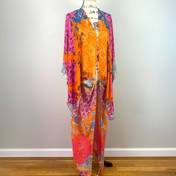 Vibrant Ruggine Demask Print Kimono Duster - Picture 8 of 9